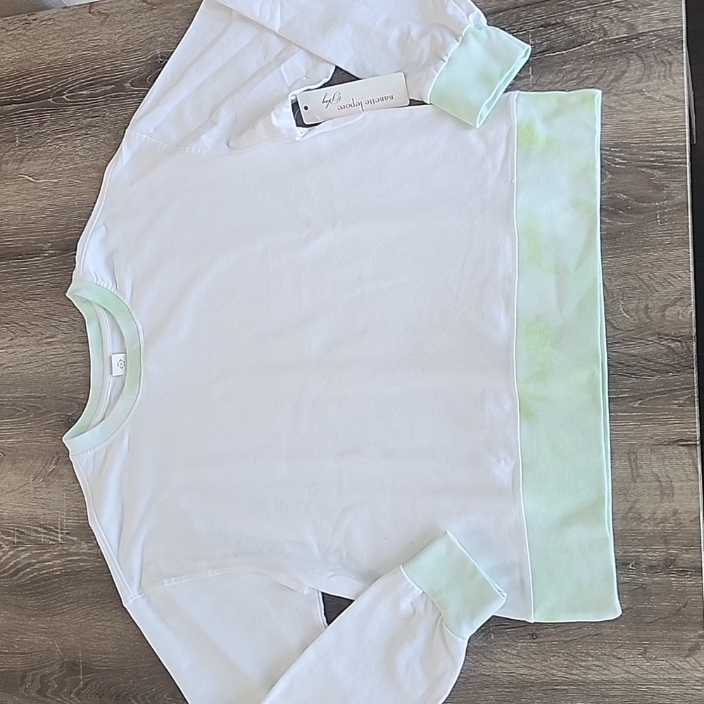NEW! Nanette Lepore Play Green Tie Dye Trim Sweatshirt White Large